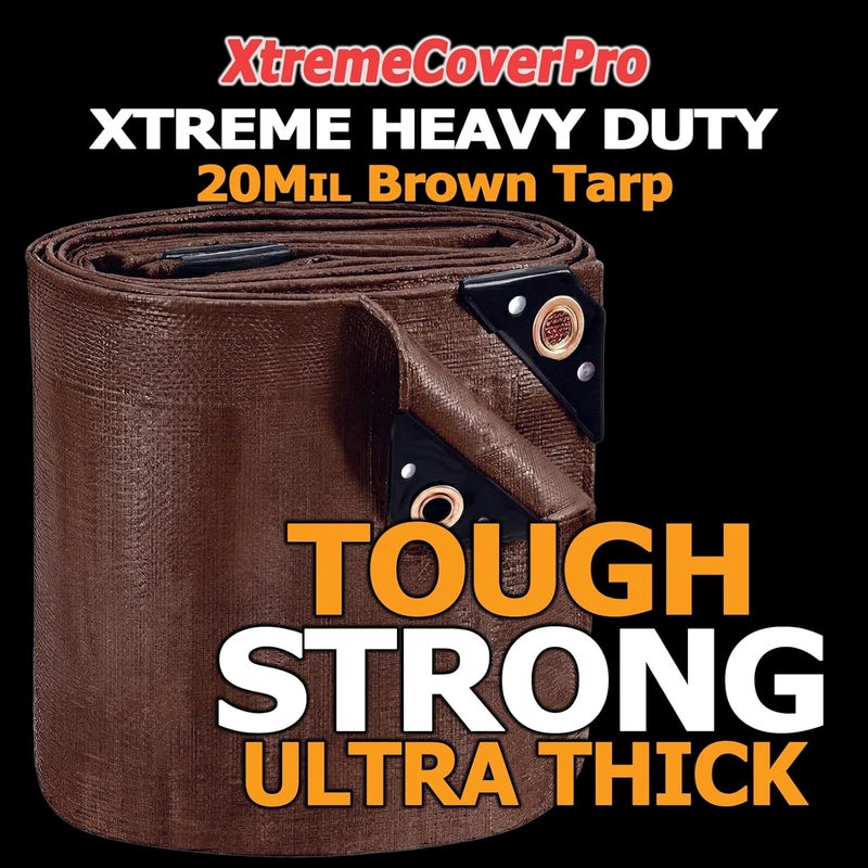 XTREMECOVERPRO 10' x 10' Brown Super Ultra Heavy-Duty Tarp – 20 Mil Waterproof & UV-Resistant 10x10 - Large Outdoor Tarp, Waterproof Cover for Rain Camping, Tent, UV Protection, Reinforced Corners - Image 2